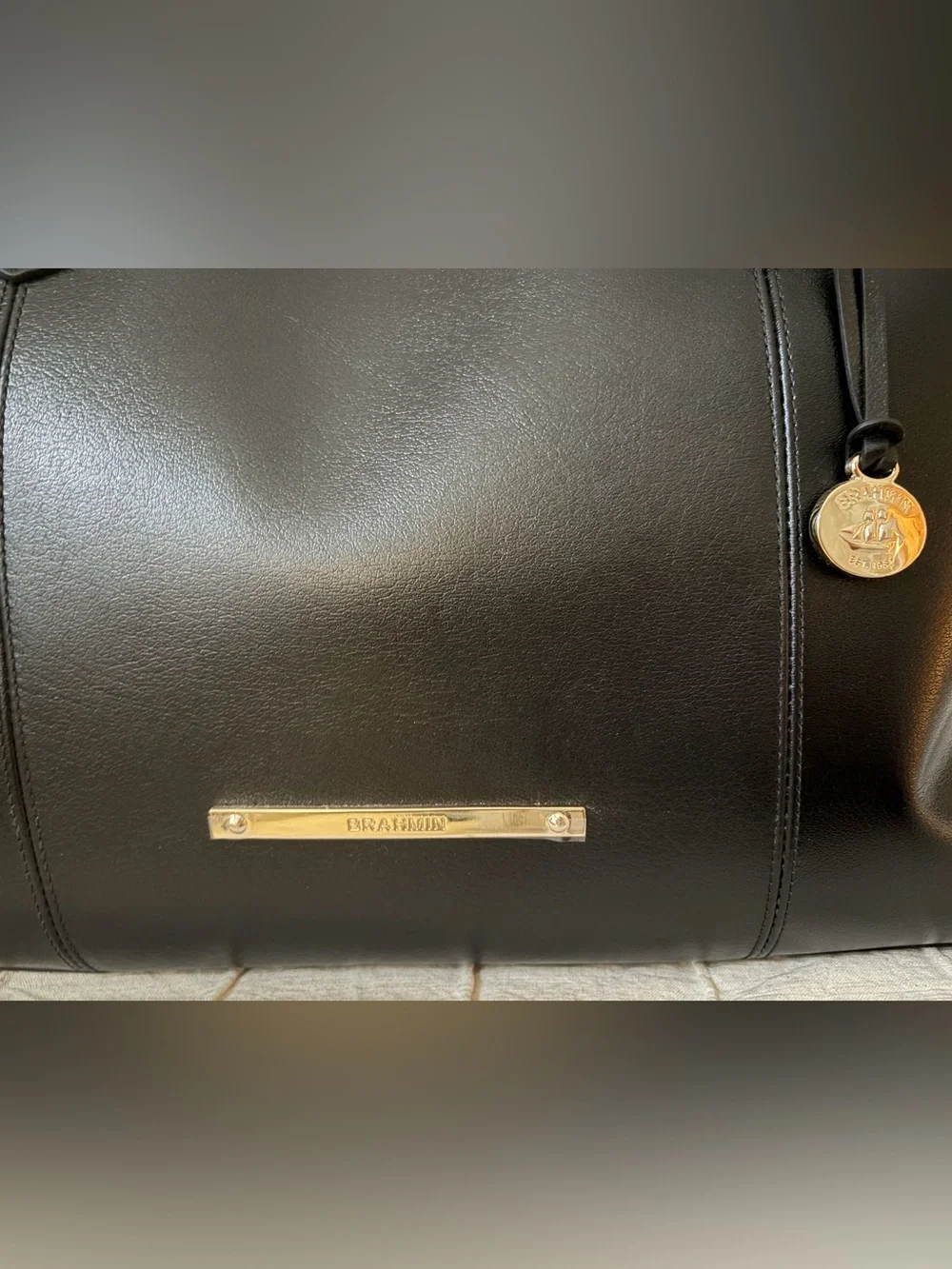 Brahmin Black Leather Duffel Tote